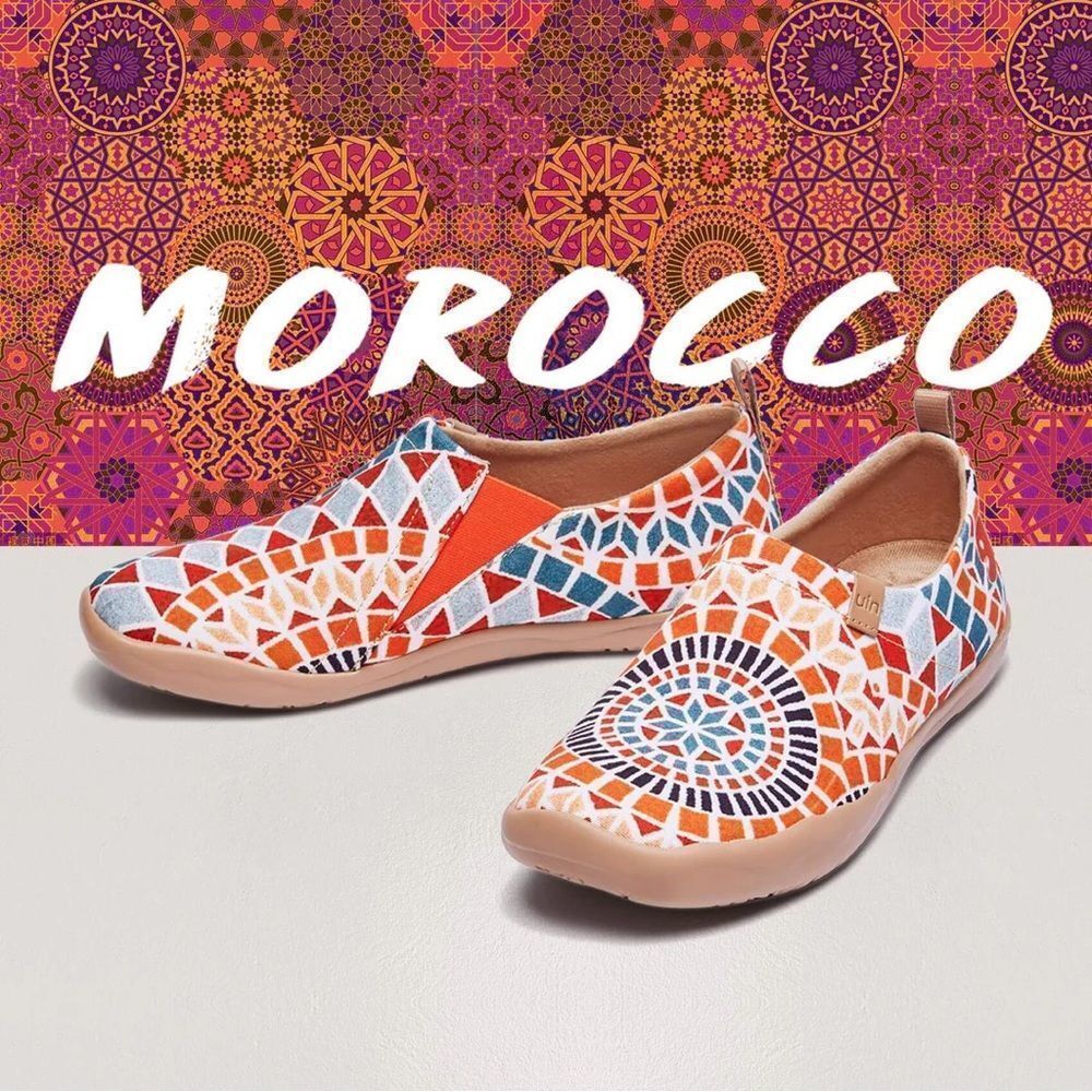 UIN Women's Sneaker Painted Canvas Slip-On Travel Shoes (Sunshine in Morocco)